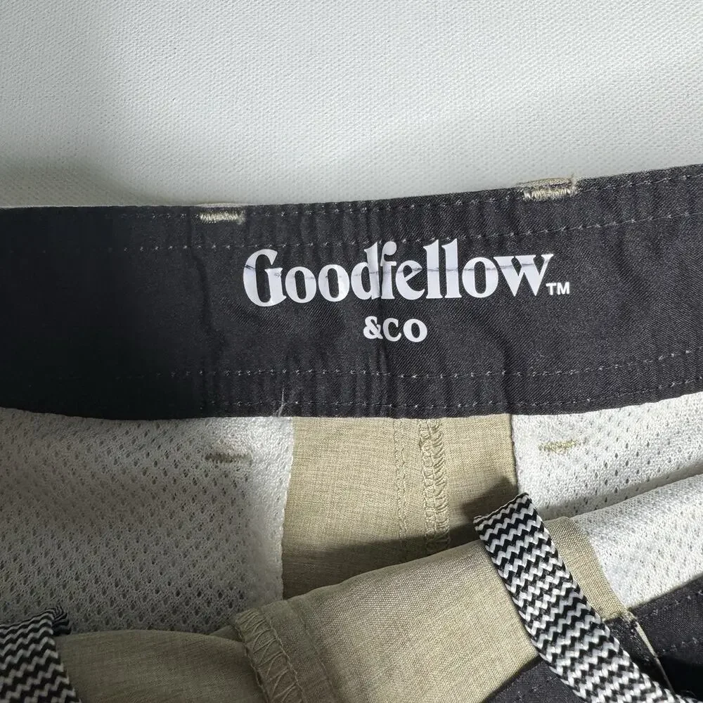 Goodfellow & Co Hybrid Swim Shorts Mens 28 Beige Stretch Chino Beach Golf